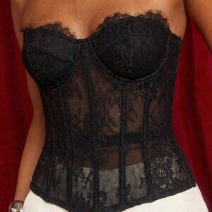 Black Sexy Strapless Women's Lace Tube Corset Top